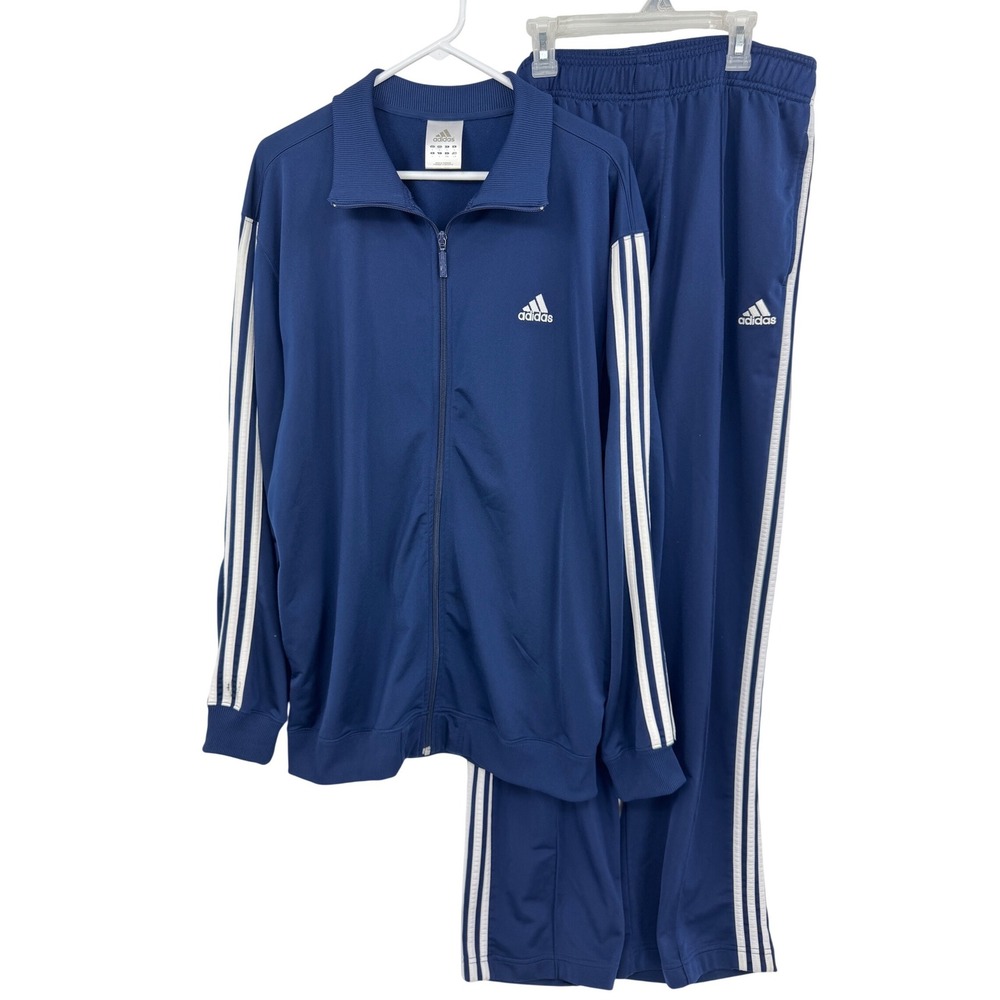 Y2K Adidas‎ Mens Navy Blue 3-Stripe Tracksuit Set Jacket Pants Size L 2005